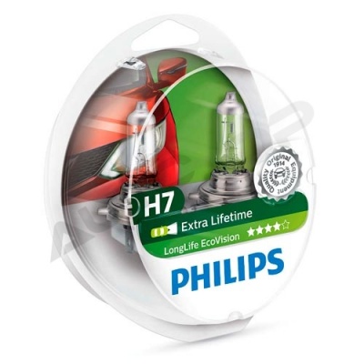 Комплект галогенных ламп H7 Philips Long Life EcoVision 12V 55W (12972LLECOS2)