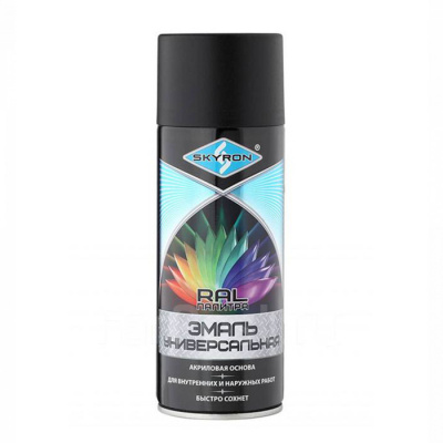 Эмаль акриловая универсальная Skyron, черная матовая, аэрозоль (SR-10905 | 520 мл)