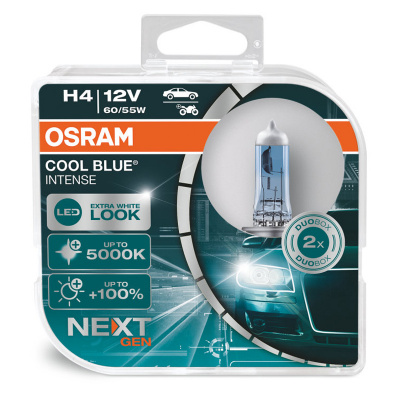 Комплект галогенных ламп H4 Osram Cool Blue Intense +100% (Next Gen) 12V 60/55W (64193CBN-HCB)