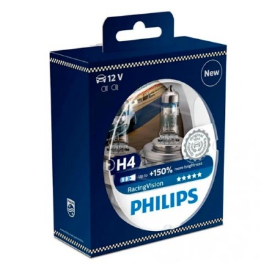 Комплект галогенных ламп H4 Philips Racing Vision +150% 12V 60/55W (12342RVS2)