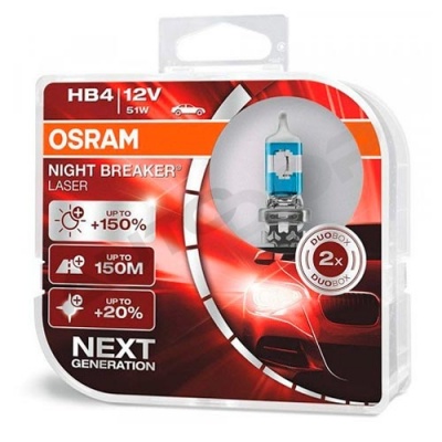 Комплект галогенных ламп HB4 Osram Night Breaker Laser +150% 12V 51W (9006NL-HCB)