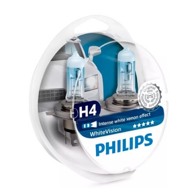 Комплект галогенных ламп H4 Philips White Vision 12V 60/55W (12342WHVSM)