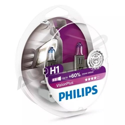 Комплект галогенных ламп H1 Philips Vision Plus +60% 12V 55W (12258VPS2)