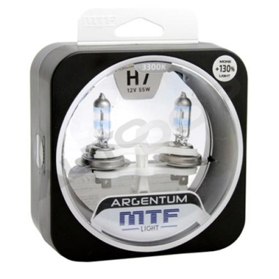 Комплект галогенных ламп H7 MTF Argentum +130% 3300K 12V 55W (H3A1207)