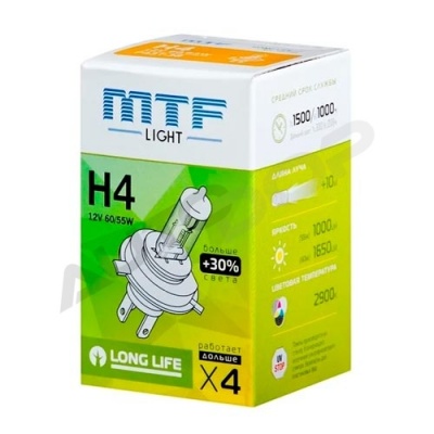 Галогенная лампа H4 MTF Standard +30% 12V 60/55W (HS1204)