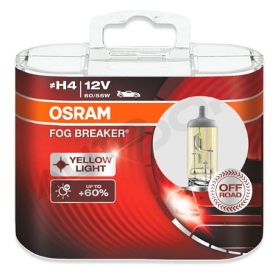 Комплект галогенных ламп H4 Osram Fog Breaker +60% 12V 60/55W (62193FBR-HCB)