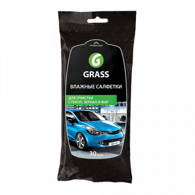 Салфетки влажные для очистки стекол, зеркал и фар Grass (упак / 30 шт.)