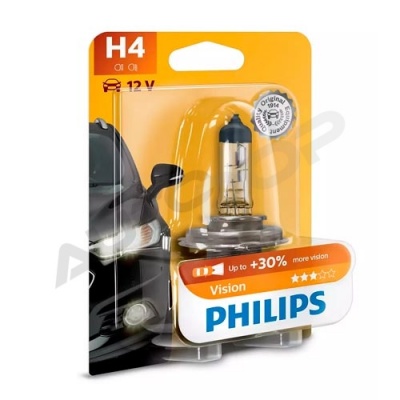 Галогенная лампа H4 Philips Vision +30% 12V 60/55W (12342PRB1)