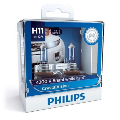 Комплект галогенных ламп H11 Philips Crystal Vision 12V 55W 4300K (12362CVSM)