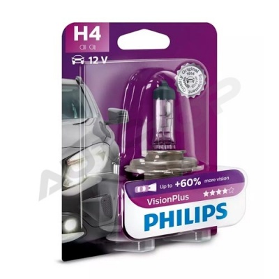 Галогенная лампа H4 Philips Vision Plus +60% 12V 60/55W (12342VPB1)