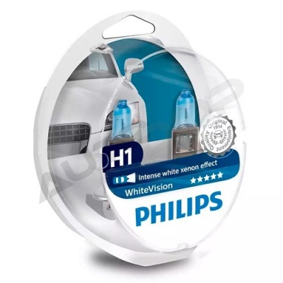 Комплект галогенных ламп H1 Philips White Vision 12V 55W (12258WHVSM)