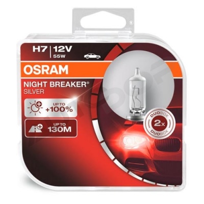 Комплект галогенных ламп H7 Osram Night Breaker Silver +100% 12V 55W (64210NBS-HCB)