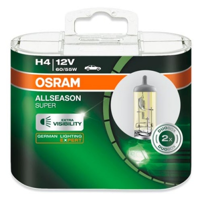 Комплект галогенных ламп H4 Osram Allseason Super +30% 12V 60/55W (64193ALS-HCB)