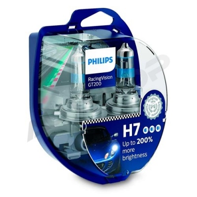 Комплект галогенных ламп H7 Philips Racing Vision GT200 +200% 12V 55W (12972RGTS2)