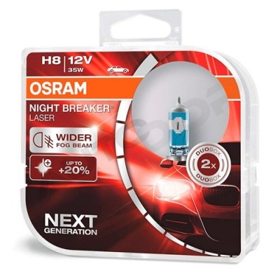 Комплект галогенных ламп H8 Osram Night Breaker Laser +150% 12V 35W (64212NL-HCB)