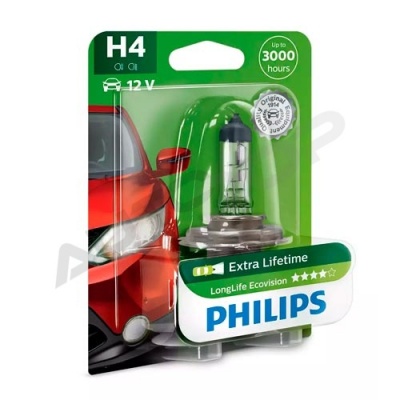 Галогенная лампа H4 Philips Long Life EcoVision 12V 60/55W (12342LLECOB1)
