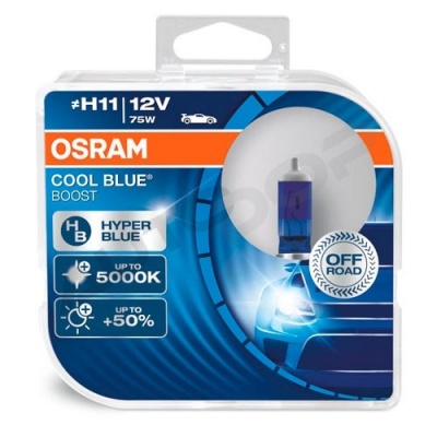 Комплект галогенных ламп H11 Osram Cool Blue Boost +50% 12V 75W (62211CBB-HCB)