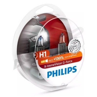Комплект галогенных ламп H1 Philips X-tremeVision G-force +130% 12V 55W (12258XVGS2)