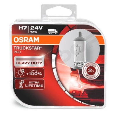 Комплект галогенных ламп H7 Osram Truckstar Pro +100% 24V 70W (64215TSP-HCB)