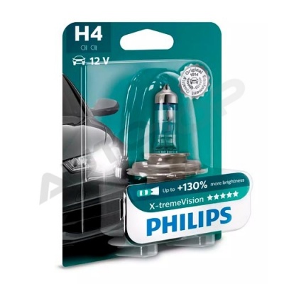 Галогенная лампа H4 Philips X-treme Vision +130% 12V 60/55W (12342XV+B1)