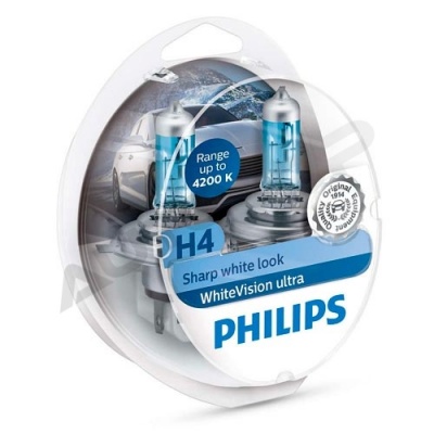 Комплект галогенных ламп H4 Philips White Vision Ultra 12V 60/55W (12342WVUSM)