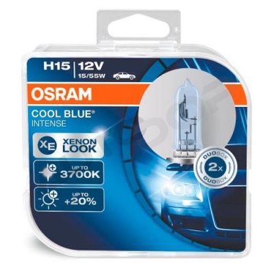 Комплект галогенных ламп H15 Osram Cool Blue Intense +20% 12V 55/15W (64176CBI-HCB)