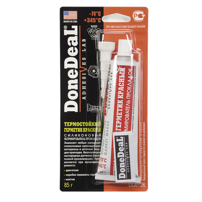 Термостойкий герметик DoneDeal, формирователь прокладок, силиконовый, красный (85г)