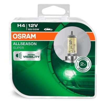 Комплект галогенных ламп H4 Osram Allseason Super +30% 12V 60/55W (64193ALS-HCB)