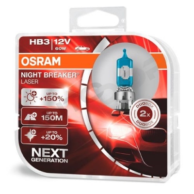 Комплект галогенных ламп HB3 Osram Night Breaker Laser +150% 12V 60W (9005NL-HCB)