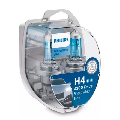 Комплект галогенных ламп H4 Philips White Vision Ultra 12V 60/55W (12342WVUSM)